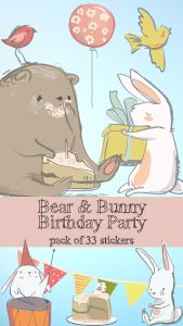 bear bunny birthday party sticker pack